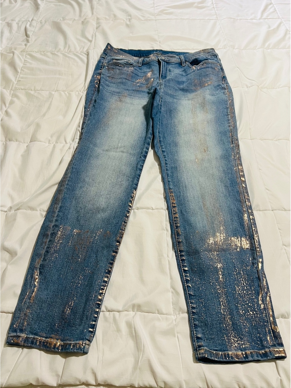 Gold metallic Shimmering dark blue relaxed curvy boyfriend jeans size 12 Soho